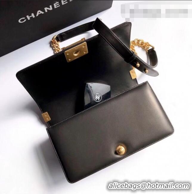 Top Quality Chanel Lambskin Medium Classic Boy Flap Bag A67086 Black/Shiny Gold 2022