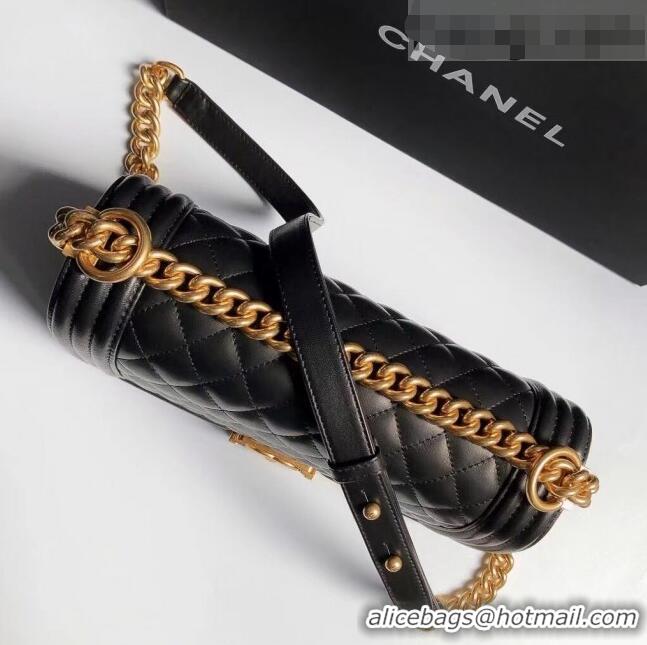 Top Quality Chanel Lambskin Medium Classic Boy Flap Bag A67086 Black/Shiny Gold 2022