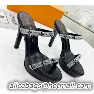 Trendy Design Louis Vuitton Appeal Crystal Slender Straps High Slide Sandals 10.5cm Black 032359