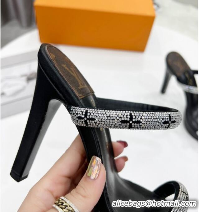 Trendy Design Louis Vuitton Appeal Crystal Slender Straps High Slide Sandals 10.5cm Black 032359