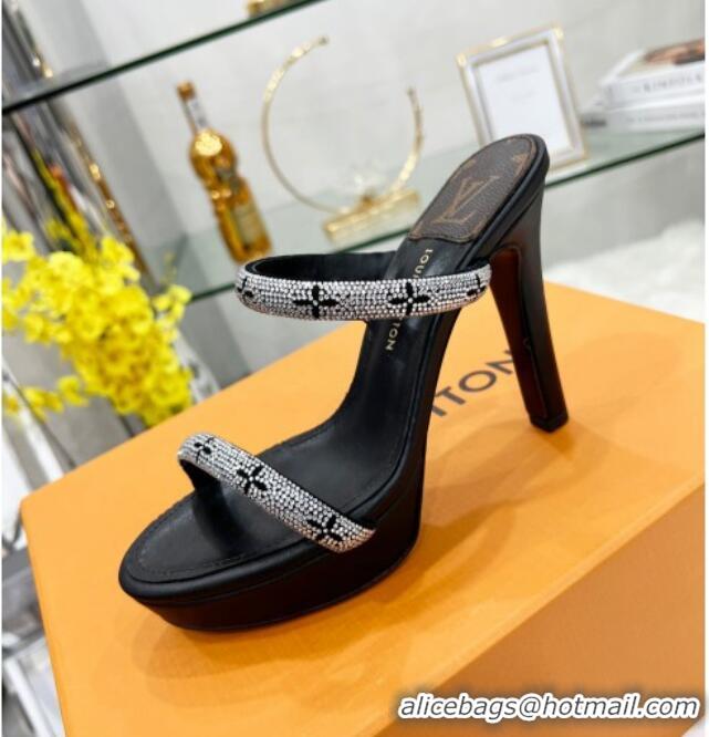 Trendy Design Louis Vuitton Appeal Crystal Slender Straps High Slide Sandals 10.5cm Black 032359