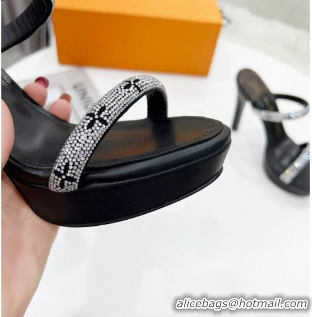 Trendy Design Louis Vuitton Appeal Crystal Slender Straps High Slide Sandals 10.5cm Black 032359