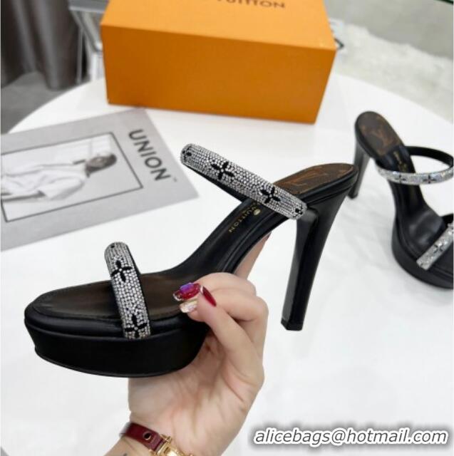 Trendy Design Louis Vuitton Appeal Crystal Slender Straps High Slide Sandals 10.5cm Black 032359