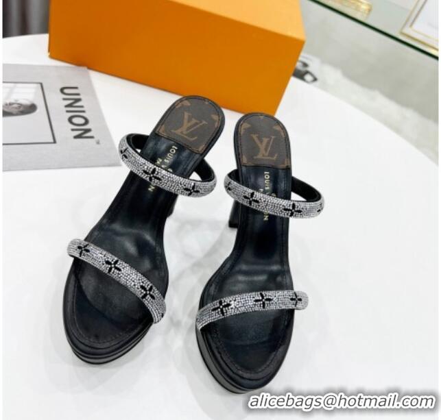 Trendy Design Louis Vuitton Appeal Crystal Slender Straps High Slide Sandals 10.5cm Black 032359