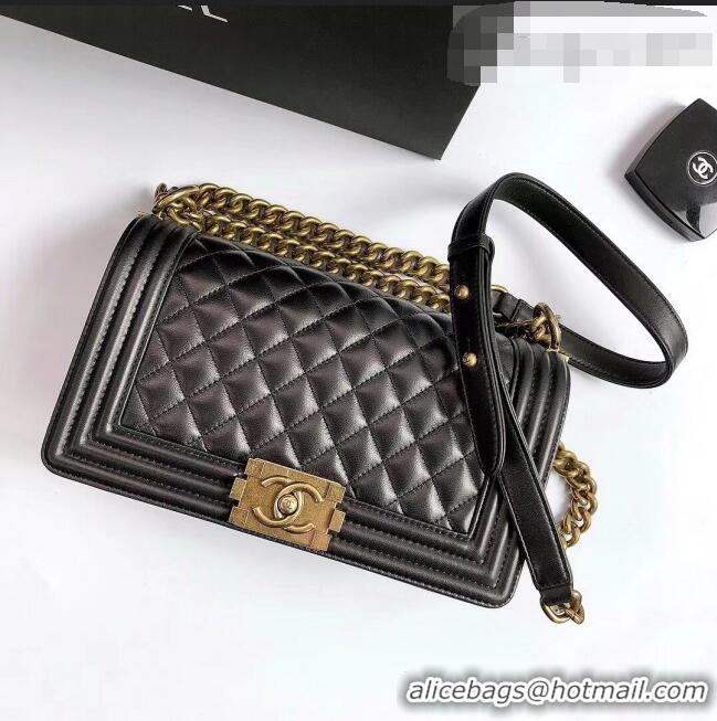 Reasonable Price Chanel Lambskin Medium Classic Boy Flap Bag A67086 Black/Aged Gold 2022