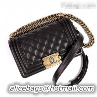 Famous Brand Chanel Lambskin Small Classic Boy Flap Bag A67085 Black/Aged Gold 2022