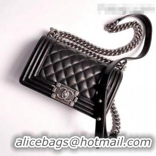 Top Grade Chanel Lambskin Small Classic Boy Flap Bag A67085 Black/Aged Silver 2022