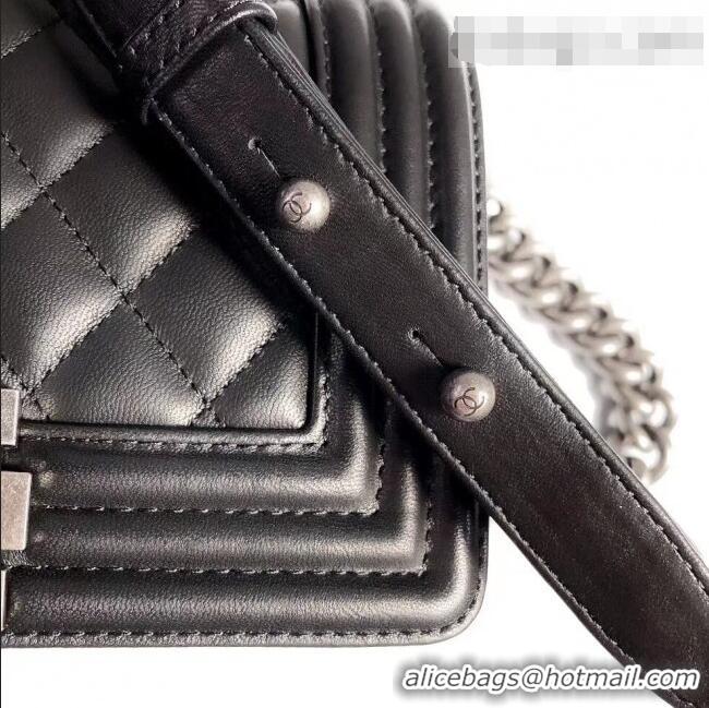 Top Grade Chanel Lambskin Small Classic Boy Flap Bag A67085 Black/Aged Silver 2022