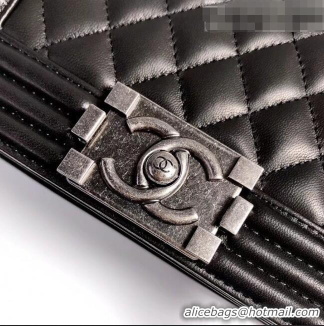 Top Grade Chanel Lambskin Small Classic Boy Flap Bag A67085 Black/Aged Silver 2022