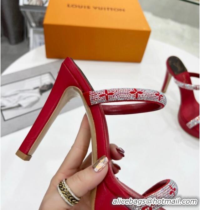 Best Price Louis Vuitton Appeal Crystal Slender Straps High Slide Sandals 10.5cm Red 032361