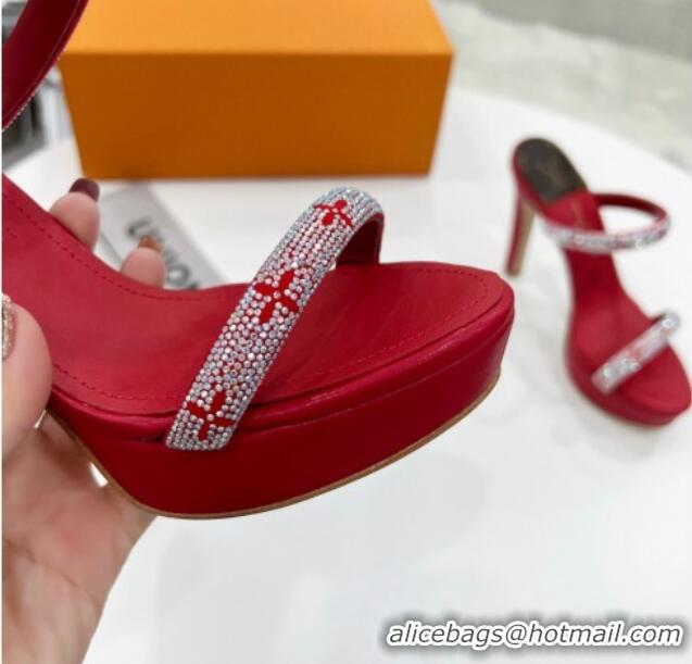 Best Price Louis Vuitton Appeal Crystal Slender Straps High Slide Sandals 10.5cm Red 032361