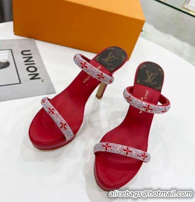 Best Price Louis Vuitton Appeal Crystal Slender Straps High Slide Sandals 10.5cm Red 032361