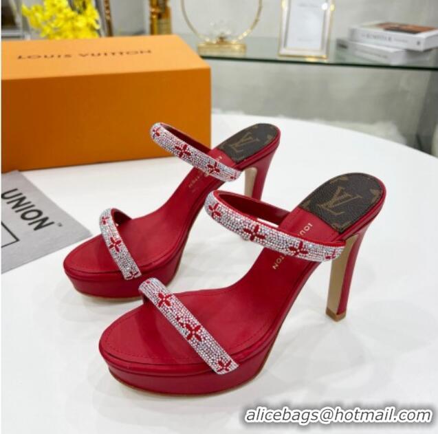 Best Price Louis Vuitton Appeal Crystal Slender Straps High Slide Sandals 10.5cm Red 032361