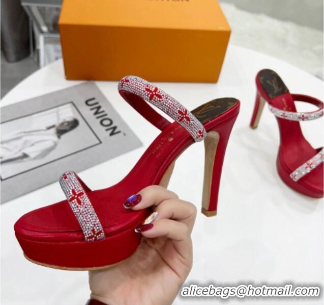 Best Price Louis Vuitton Appeal Crystal Slender Straps High Slide Sandals 10.5cm Red 032361