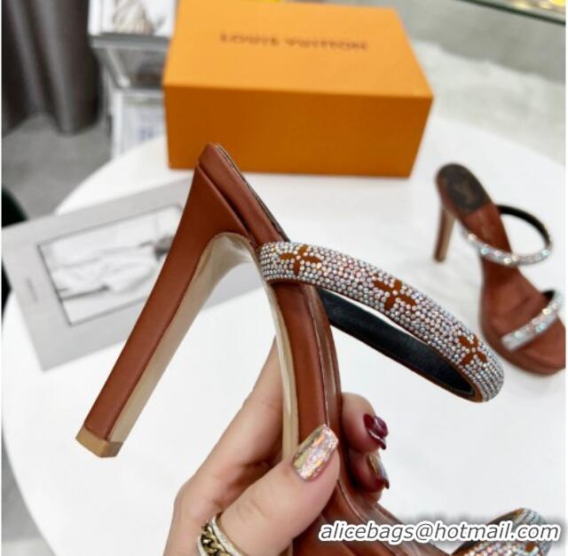 Good Quality Louis Vuitton Appeal Crystal Slender Straps High Slide Sandals 10.5cm Brown 032362