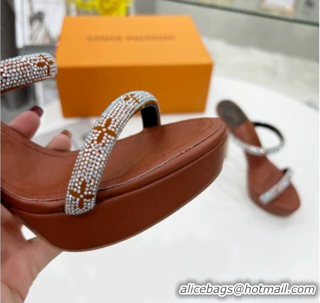 Good Quality Louis Vuitton Appeal Crystal Slender Straps High Slide Sandals 10.5cm Brown 032362