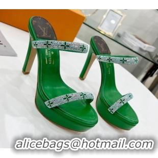 Shop Duplicate Louis Vuitton Appeal Crystal Slender Straps High Slide Sandals 10.5cm Green 032363