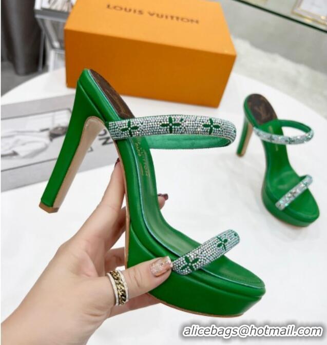 Shop Duplicate Louis Vuitton Appeal Crystal Slender Straps High Slide Sandals 10.5cm Green 032363