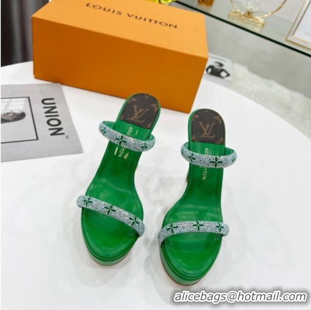 Shop Duplicate Louis Vuitton Appeal Crystal Slender Straps High Slide Sandals 10.5cm Green 032363