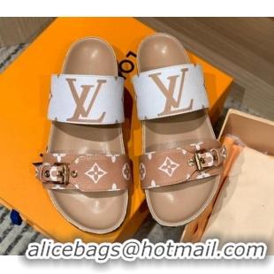 Luxury Louis Vuitton Bom Dia Monogram Canvas Flat Slide Sandals Brown/White 032578