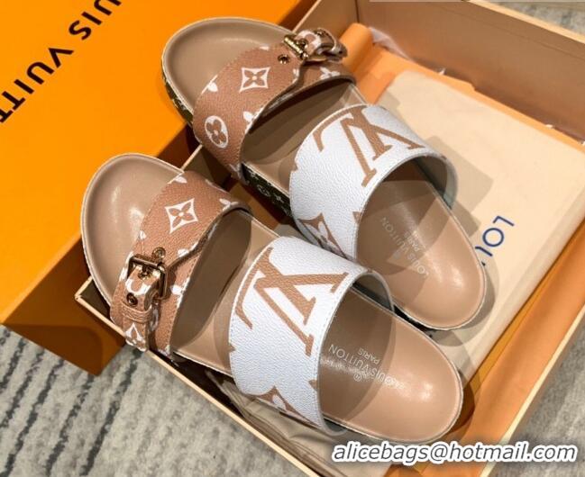 Luxury Louis Vuitton Bom Dia Monogram Canvas Flat Slide Sandals Brown/White 032578