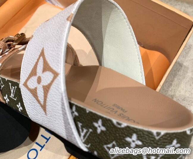 Luxury Louis Vuitton Bom Dia Monogram Canvas Flat Slide Sandals Brown/White 032578