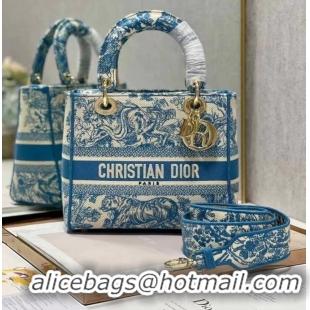 Top Quality DIOR MEDIUM LADY D-LITE BAG Embroidery M0565OR blue