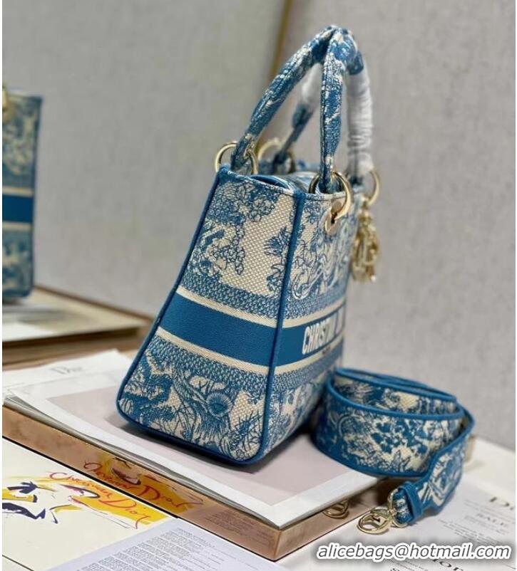 Top Quality DIOR MEDIUM LADY D-LITE BAG Embroidery M0565OR blue