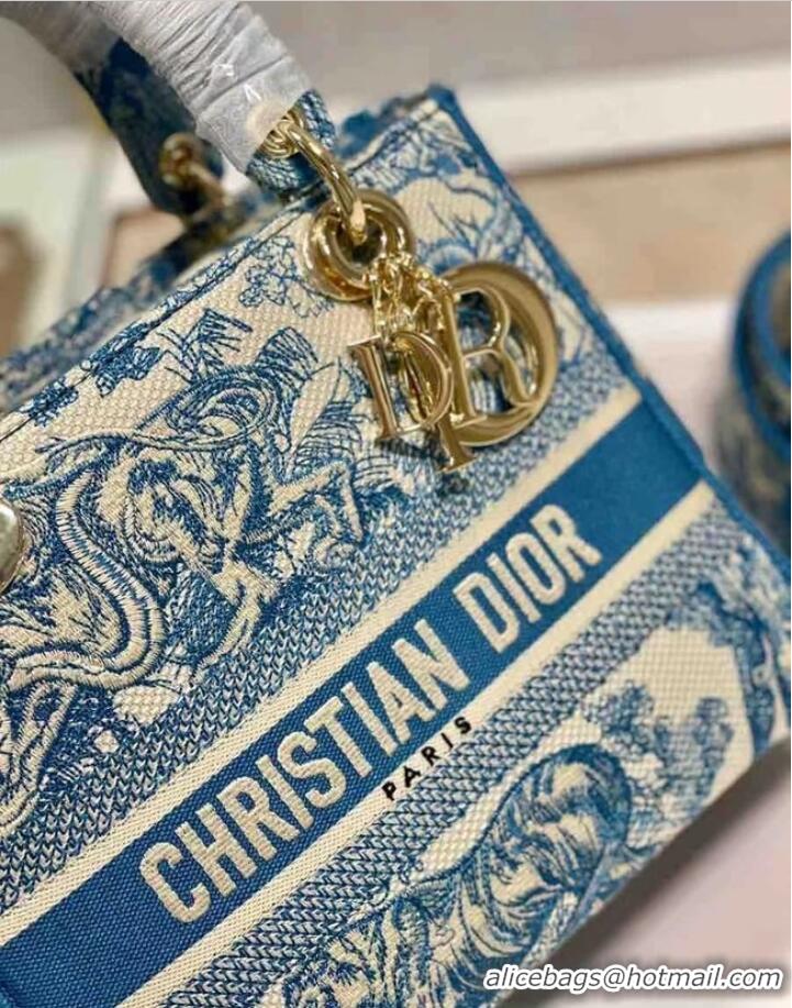 Top Quality DIOR MEDIUM LADY D-LITE BAG Embroidery M0565OR blue