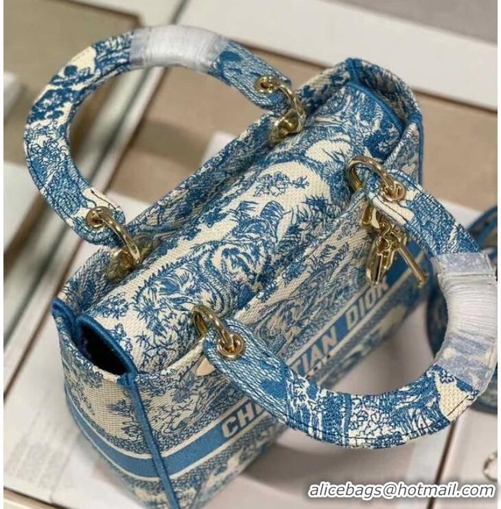 Top Quality DIOR MEDIUM LADY D-LITE BAG Embroidery M0565OR blue