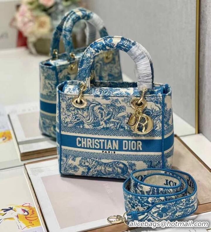 Top Quality DIOR MEDIUM LADY D-LITE BAG Embroidery M0565OR blue