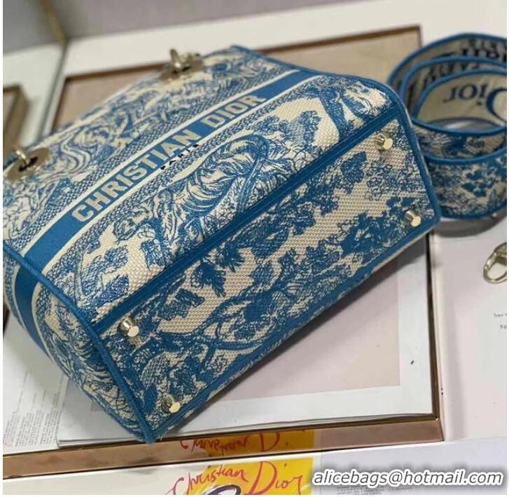 Top Quality DIOR MEDIUM LADY D-LITE BAG Embroidery M0565OR blue