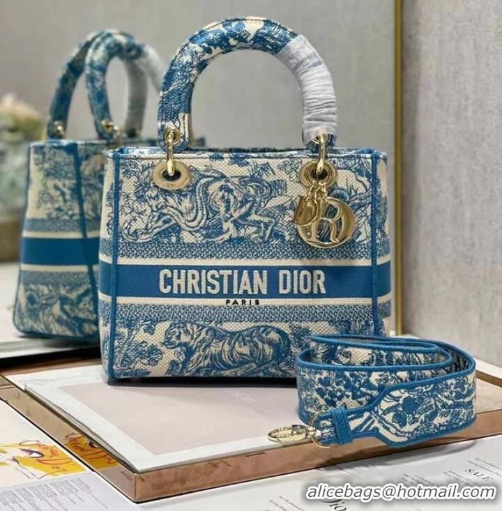 Top Quality DIOR MEDIUM LADY D-LITE BAG Embroidery M0565OR blue