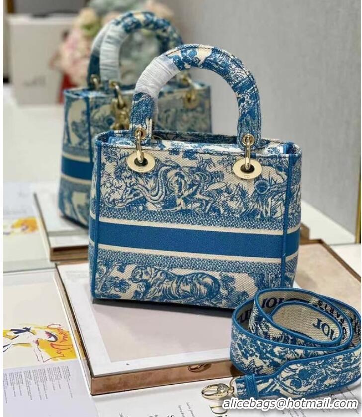 Top Quality DIOR MEDIUM LADY D-LITE BAG Embroidery M0565OR blue