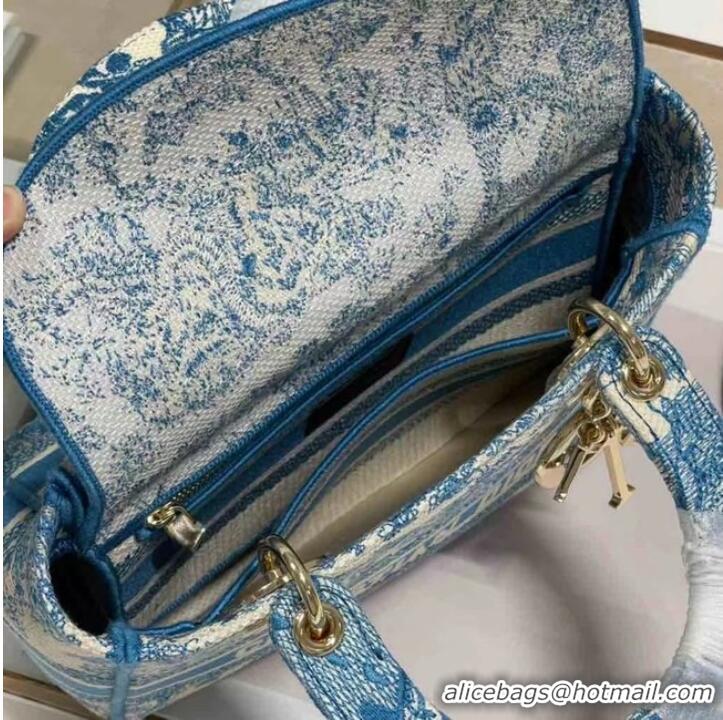 Top Quality DIOR MEDIUM LADY D-LITE BAG Embroidery M0565OR blue