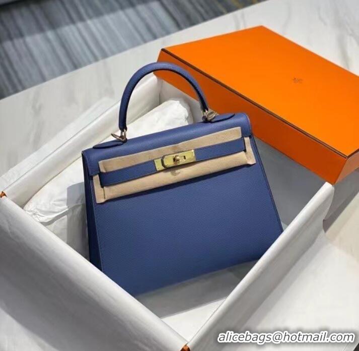 Famous Brand Hermes Original Epsom Leather KEL2578 dark blue