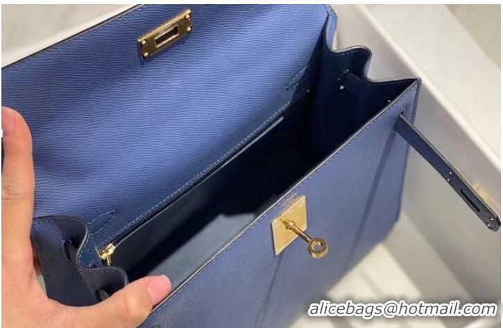 Famous Brand Hermes Original Epsom Leather KEL2578 dark blue