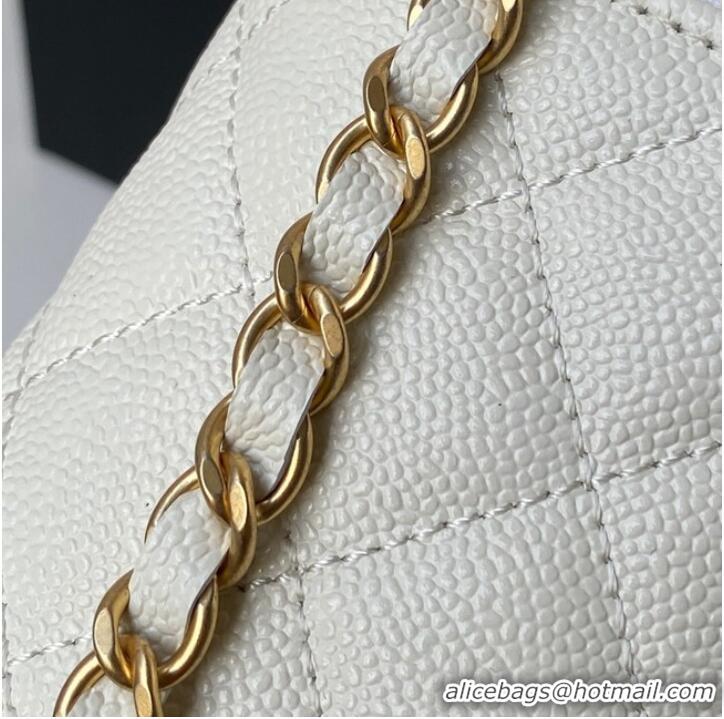 Luxury Classic CHANEL HANDBAG Gold-Tone Metal AP2805 WHITE