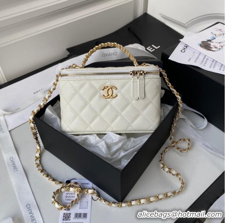 Luxury Classic CHANEL HANDBAG Gold-Tone Metal AP2805 WHITE