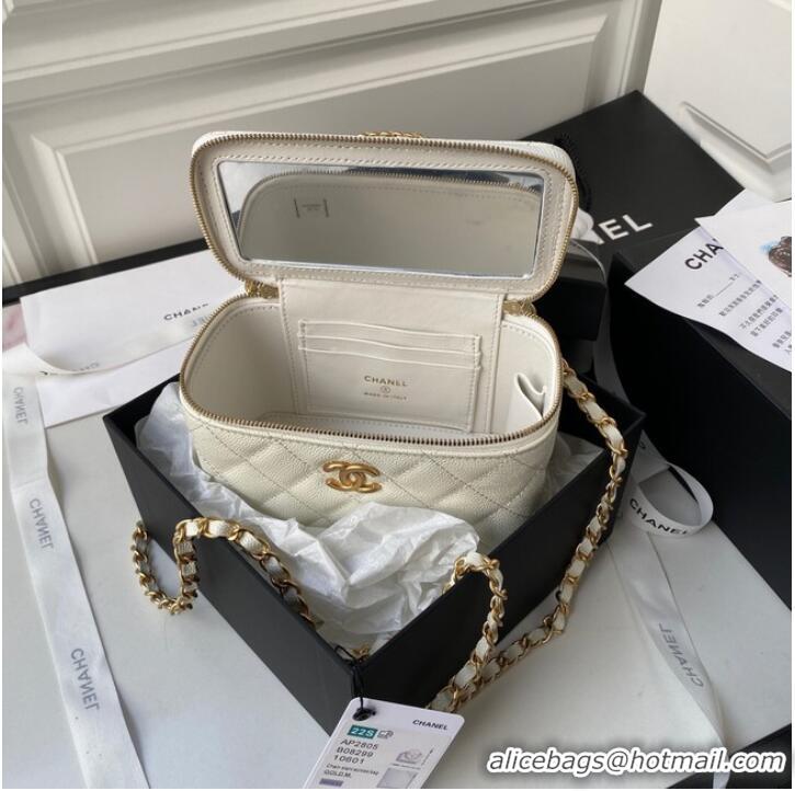 Luxury Classic CHANEL HANDBAG Gold-Tone Metal AP2805 WHITE