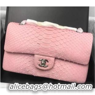 New Cheap Chanel 2.55 Series Flap Bags Sakura Pink Original Python Leather A1112SA Silver