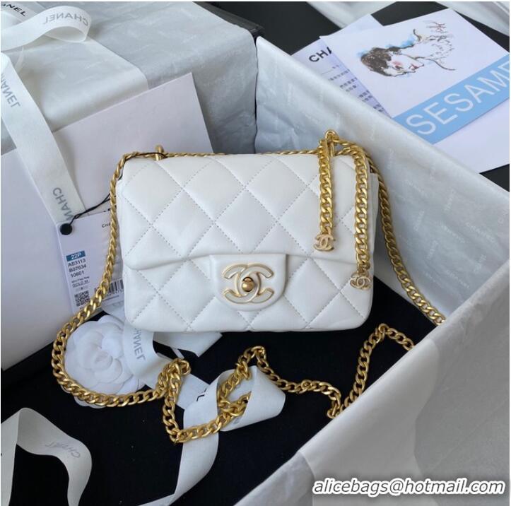 Grade Classic Chanel Flap Lambskin mini Shoulder Bag AS3113 white