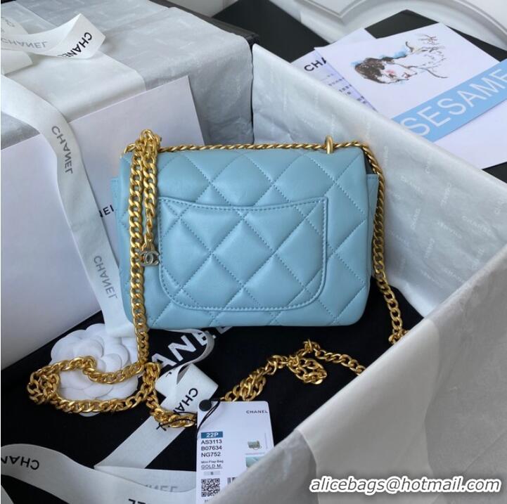 New Cheap Chanel Flap Lambskin mini Shoulder Bag AS3113 sky blue