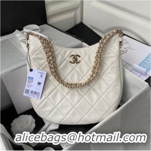 Top Quality Chanel Shoulder Bag Lambskin & light Gold-Tone Metal AS3153 white