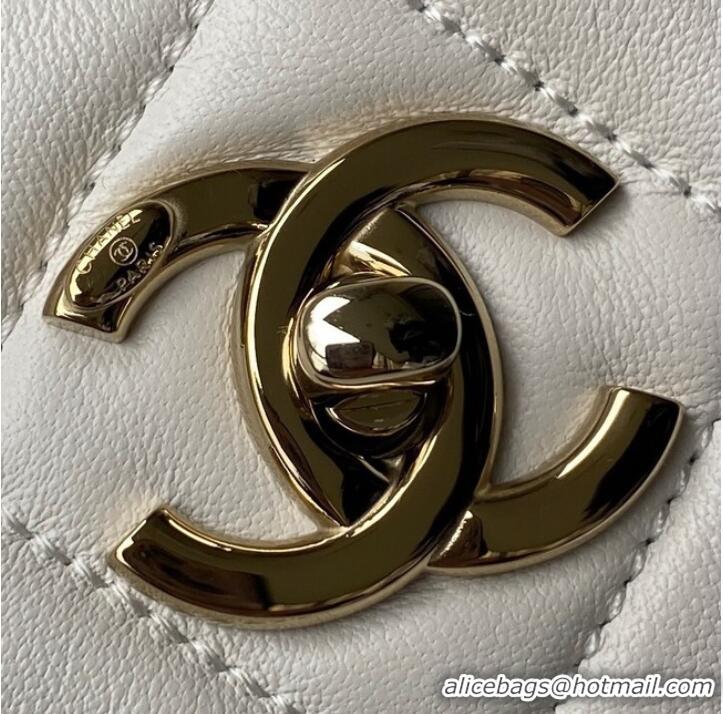 Top Quality Chanel Shoulder Bag Lambskin & light Gold-Tone Metal AS3153 white