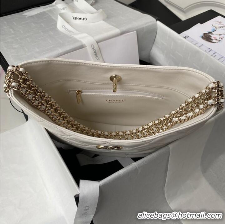 Top Quality Chanel Shoulder Bag Lambskin & light Gold-Tone Metal AS3153 white