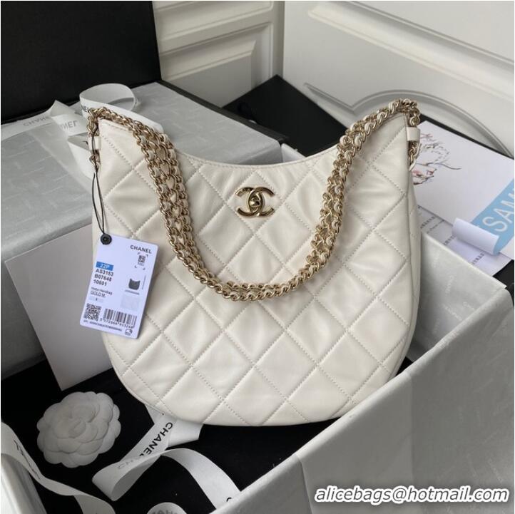 Top Quality Chanel Shoulder Bag Lambskin & light Gold-Tone Metal AS3153 white