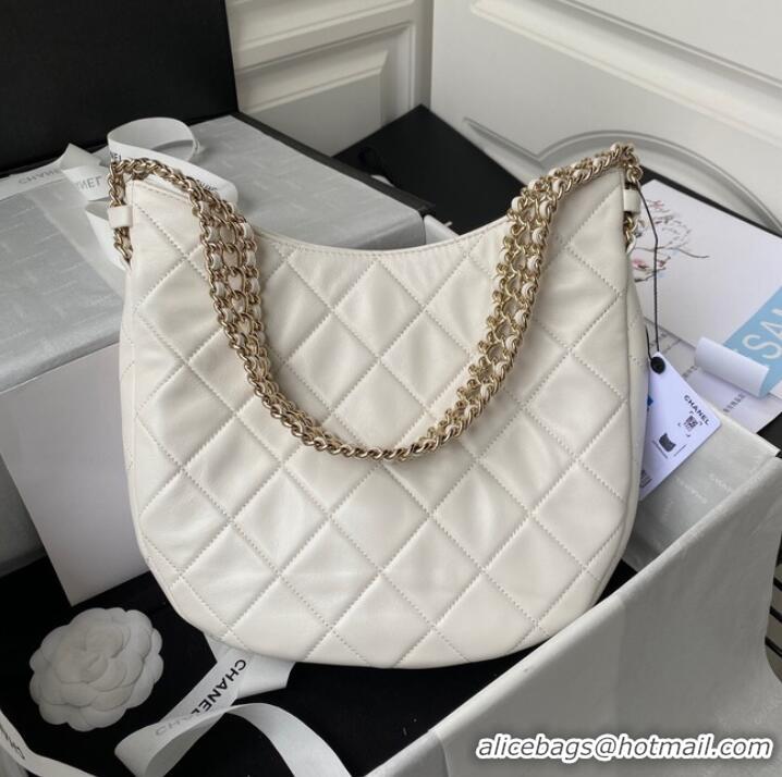 Top Quality Chanel Shoulder Bag Lambskin & light Gold-Tone Metal AS3153 white