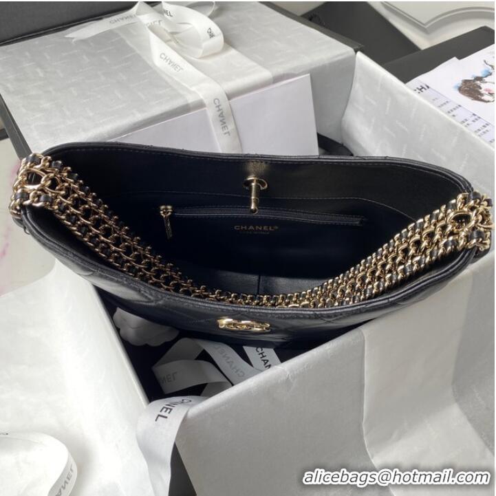 Buy Grade Chanel Shoulder Bag Lambskin & light Gold-Tone Metal AS3153 black