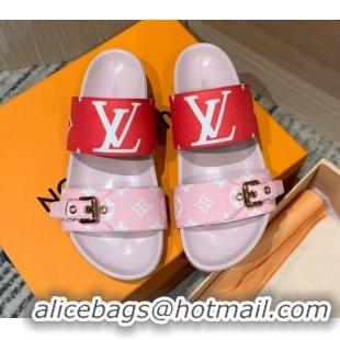 Discount Louis Vuitton Bom Dia Monogram Canvas Flat Slide Sandals Pink/Red 032579